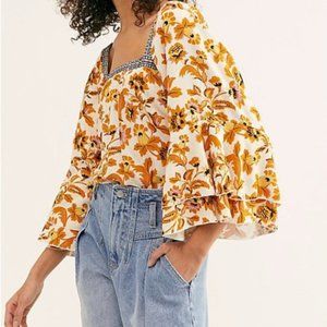 Free People Blooming Borders Yellow Bodysuit